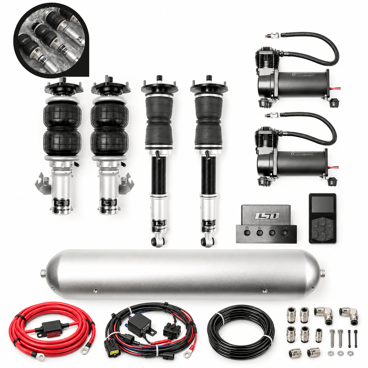TSD Performance air suspension full kit with accessories - suits BMW 7 Series 3rd Gen 1994-2001 E38
