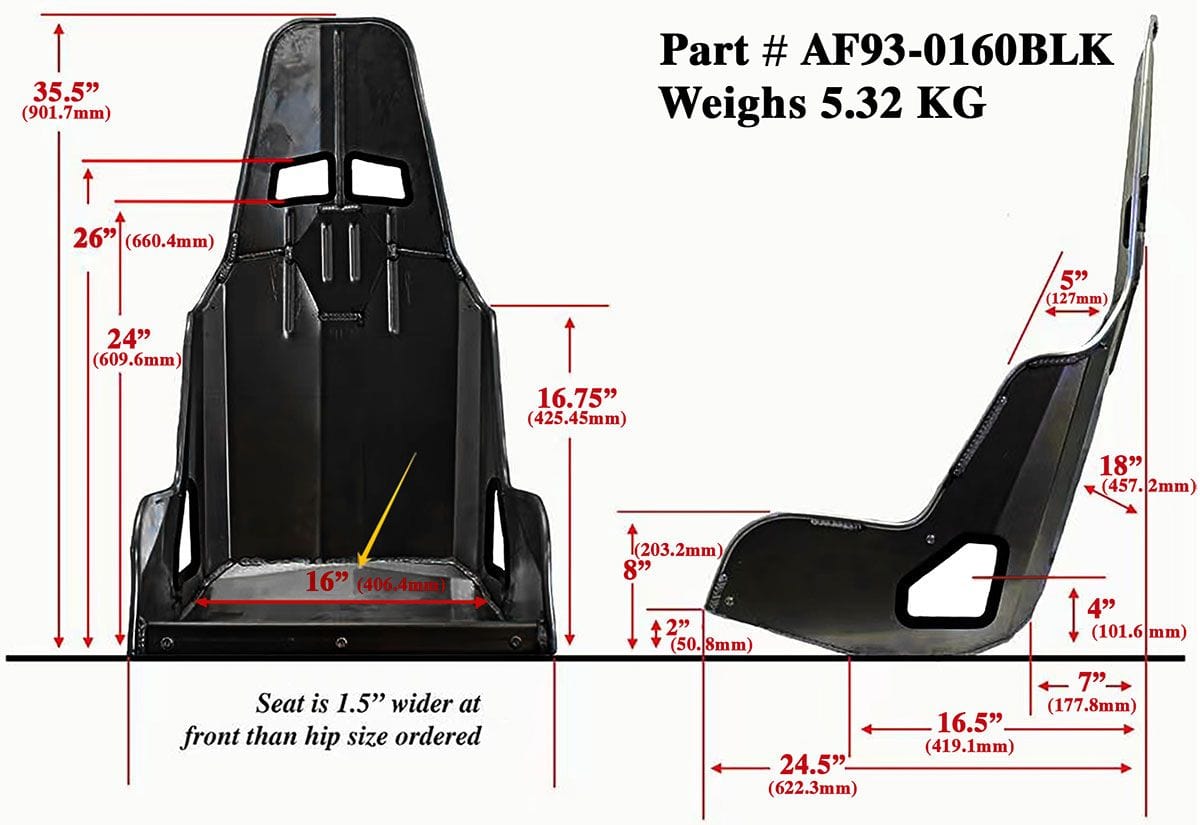 Aeroflow Aeroflow Aeroflow Pro Street Drag 16" Aluminium Race Seat, Black Finish (AF93-0160BLK) SR