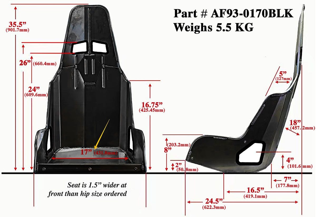 Aeroflow Aeroflow Aeroflow Pro Street Drag 17" Aluminium Race Seat, Black Finish (AF93-0170BLK) SR