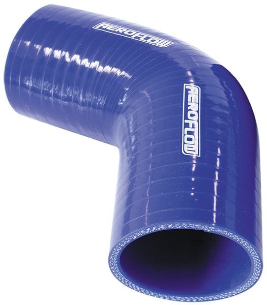 Aeroflow Performance 4-Ply, 13/64" (5.3mm) Wall Thickness, 4-59/64" (125mm) Leg CLEARANCE Aeroflow Gloss Blue 67° Silicone Elbow Hose 2-3/4" (70mm) I.D AF9008-275 SR