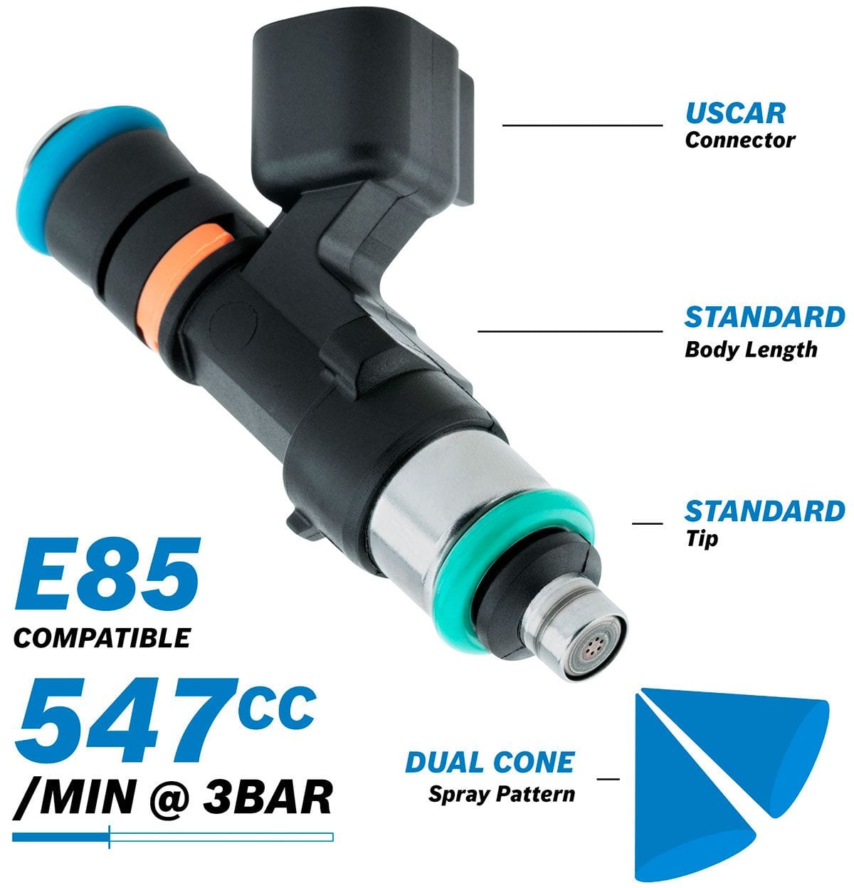 Aeroflow Performance 547 cc/min (50 lb/hr) @ 3 bar (43.5 psi) Aeroflow Bosch Motorsport 547cc EV14 Medium USCAR Fuel Injector AF49-1902 SR