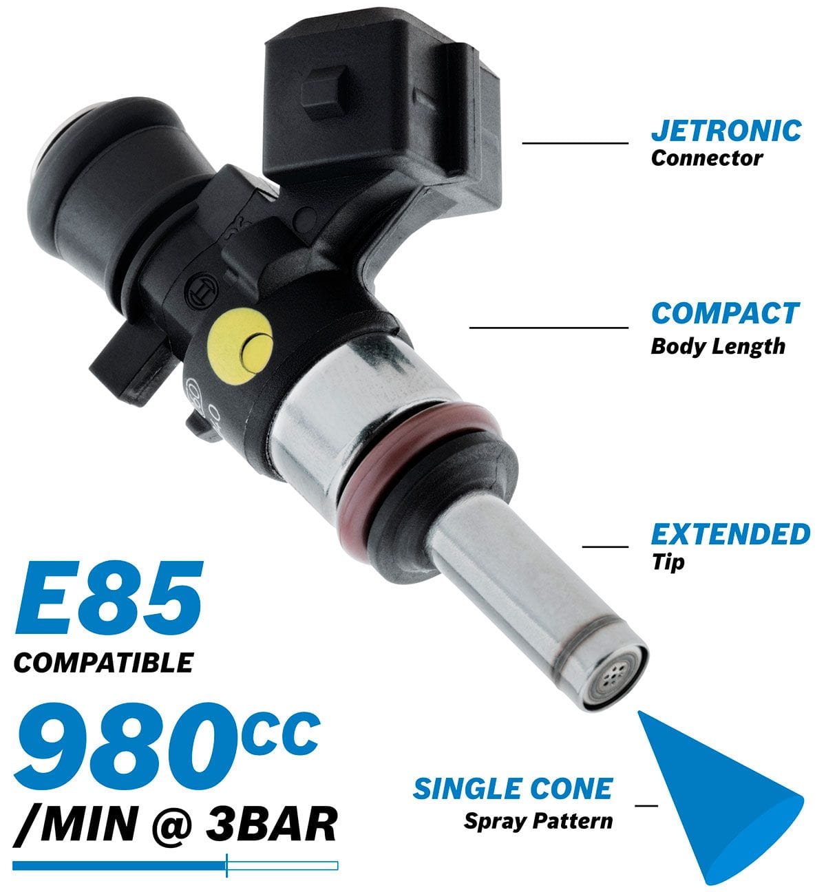 Aeroflow Performance 980 cc/min (89 lb/hr) @ 3 bar (43.5 psi) Aeroflow Bosch Motorsport 980cc EV14 Short JETRONIC Fuel Injector AF49-1907 SR