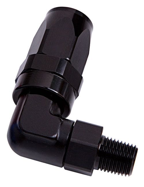 Aeroflow Performance Aeroflow 1/2" NPT / 10AN / Black Male NPT Taper Swivel 90° Hose End AF829 Suit 100 & 450 Series Hose SR