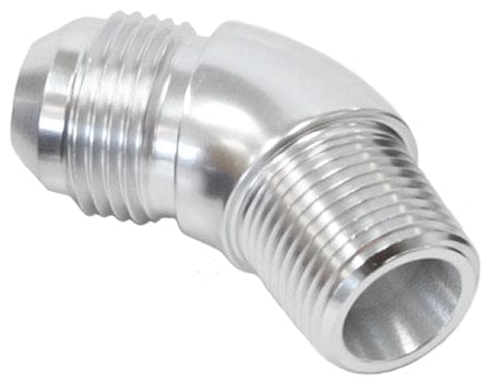 Aeroflow Performance Aeroflow 1/4NPT / 6AN / Silver 45° NPT to AN Full Flow Adapter AF523 SR