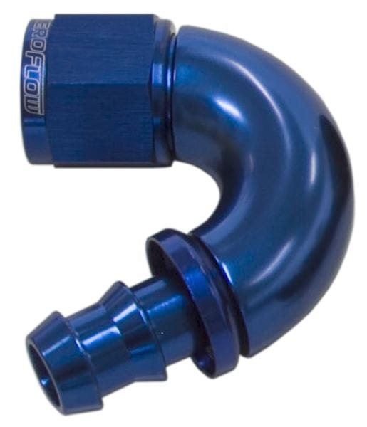 Aeroflow Performance Aeroflow 12 / Red/Blue 510 Series Full Flow Tight Radius Push Lock 150° Hose End AF515. Suits 400 & 500 Series Hose SR