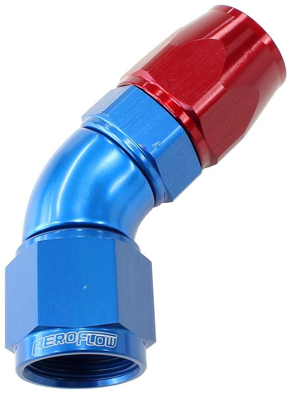 Aeroflow Performance Aeroflow 20 / Red/Blue 570 Series PTFE 45° Hose End. Suits 200 & 250 Series Hose AF572 SR