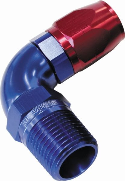 Aeroflow Performance Aeroflow 3/8NPT / 8AN / Blue 90° Male NPT Full Flow Swivel Hose End. AF528 Suits 100 & 450 Series Hose SR