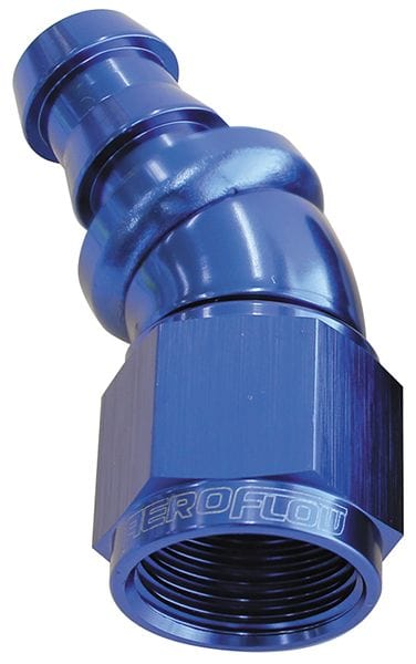 Aeroflow Performance Aeroflow 4 / Red/Blue 510 Series Full Flow Tight Radius Push Lock 30° Hose End AF517. Suits 400 & 500 Series Hose SR