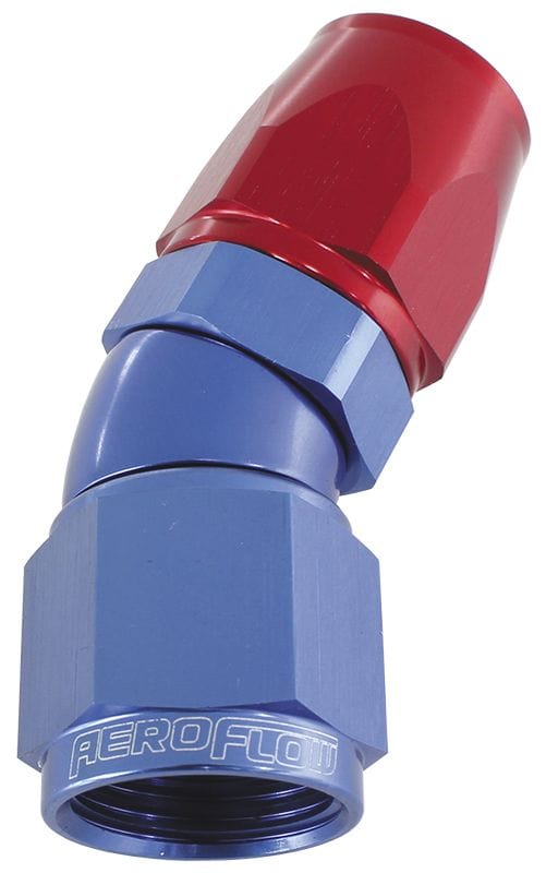 Aeroflow Performance Aeroflow 4 / Red/Blue 570 Series PTFE 30° Hose End AF577. Suits 200 & 250 Series Hose SR
