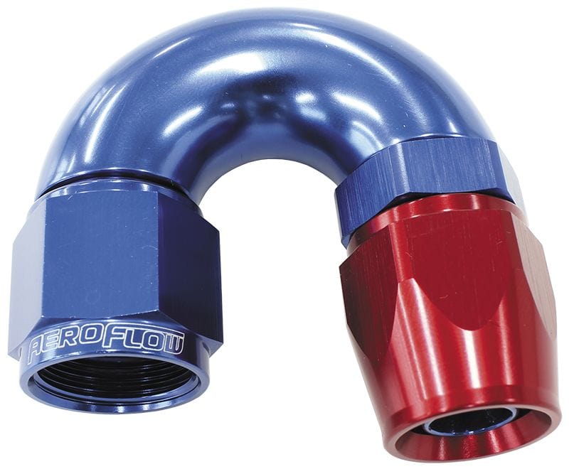 Aeroflow Performance Aeroflow 6 / Red/Blue 570 Series PTFE 180° Hose End AF576. Suits 200 & 250 Series Hose SR