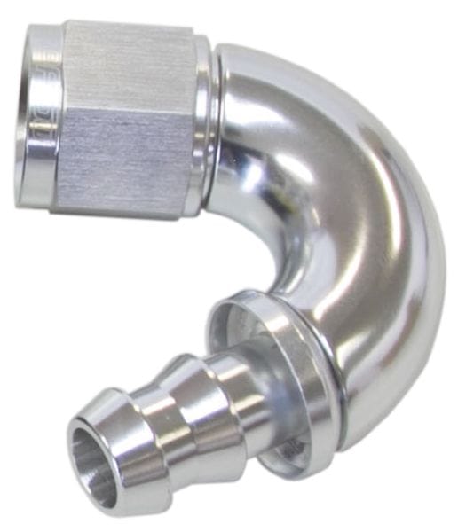 Aeroflow Performance Aeroflow 6 / Silver 510 Series Full Flow Tight Radius Push Lock 150° Hose End AF515. Suits 400 & 500 Series Hose SR