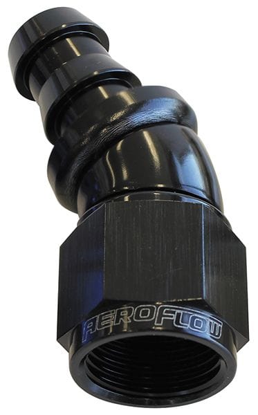 Aeroflow Performance Aeroflow 8 / Black 510 Series Full Flow Tight Radius Push Lock 30° Hose End AF517. Suits 400 & 500 Series Hose SR