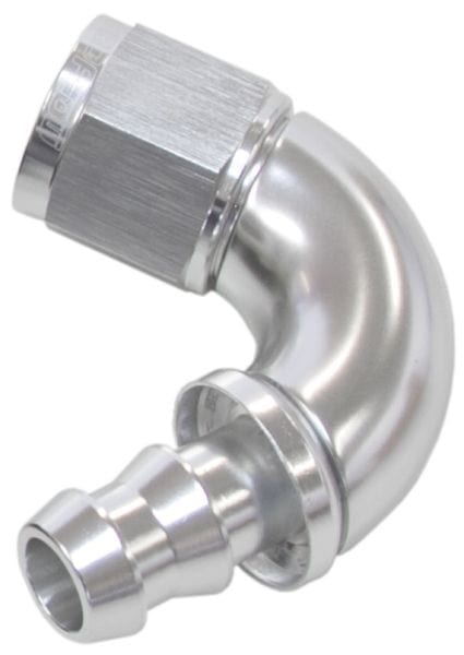 Aeroflow Performance Aeroflow 8 / Silver 510 Series Full Flow Tight Radius Push Lock 120° Hose End AF514 . Suits 400 & 500 Series Hose SR