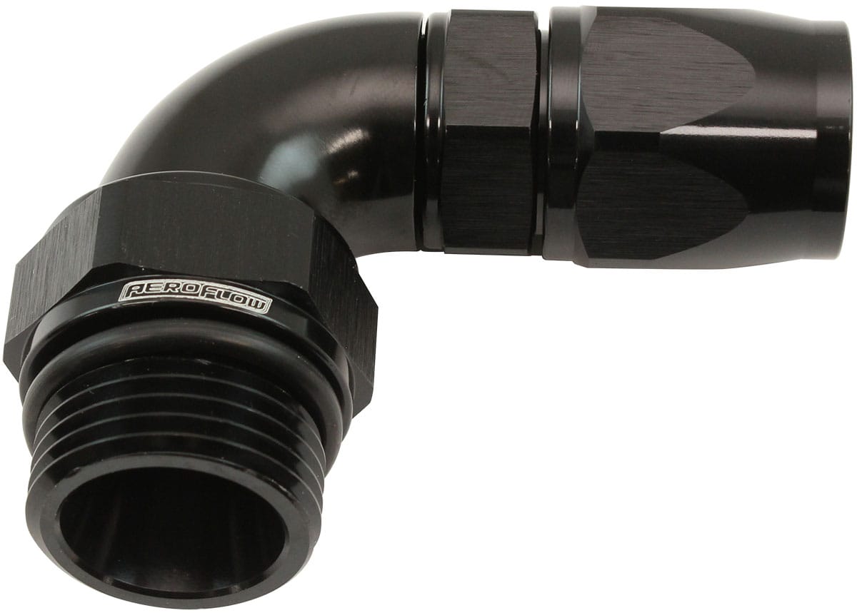Aeroflow Performance Aeroflow 90° ORB Male Swivel PTFE (Teflon®) Hose End -12 ORB to -10AN SR
