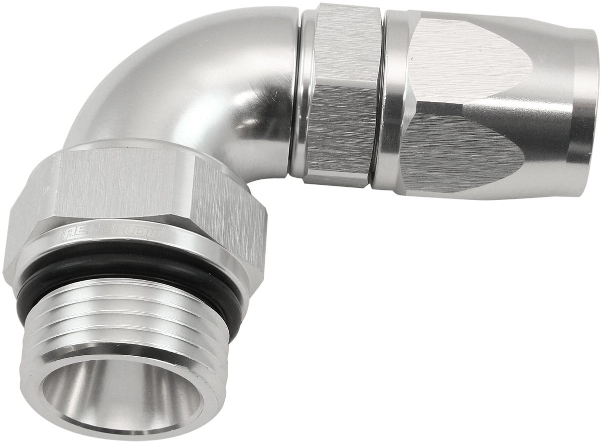 Aeroflow Performance Aeroflow 90° ORB Male Swivel PTFE (Teflon®) Hose End -6 ORB to -8AN SR