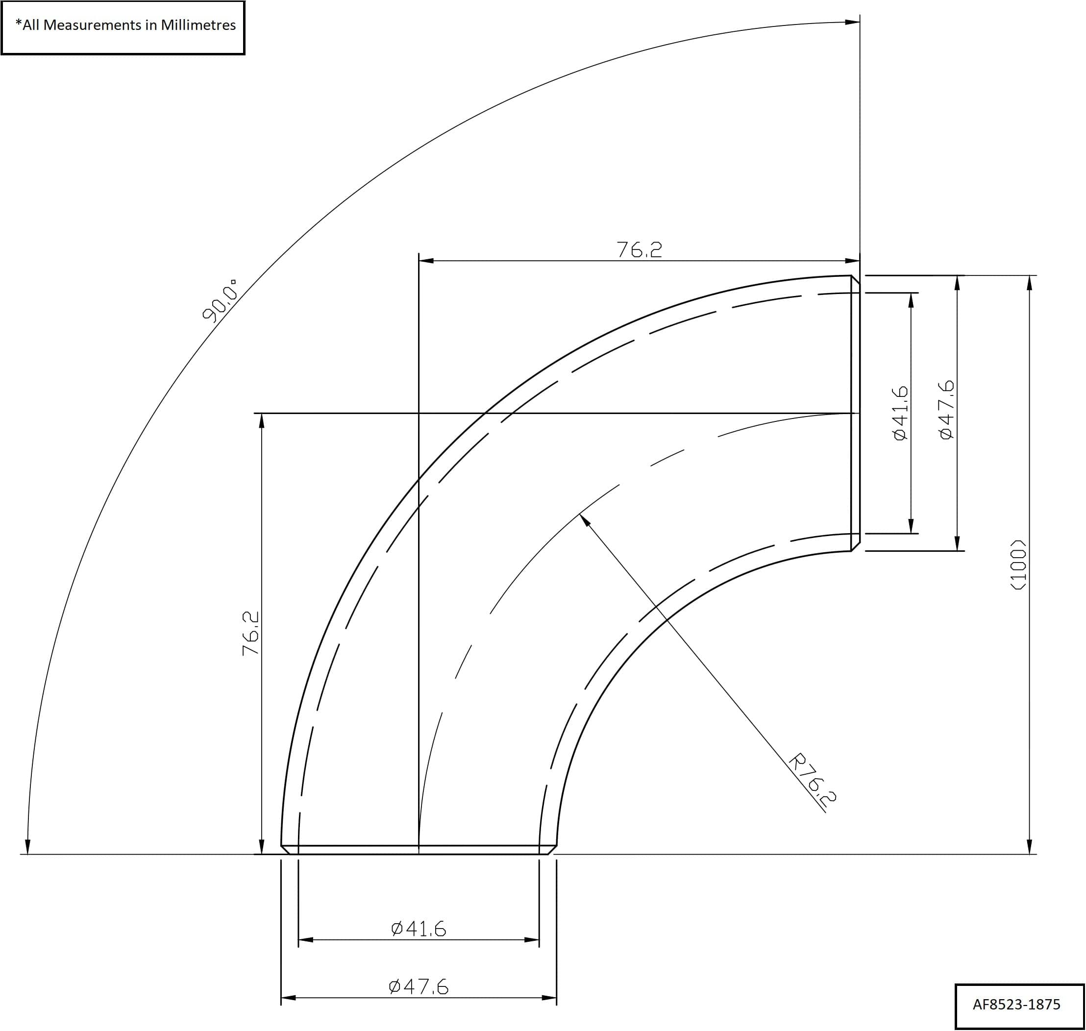 Aeroflow Performance Aeroflow Aeroflow 1-7/8" (48mm) Steam Pipe Tube, 90 Degree Bend, 2.0D Radius (AF8523-1875) SR