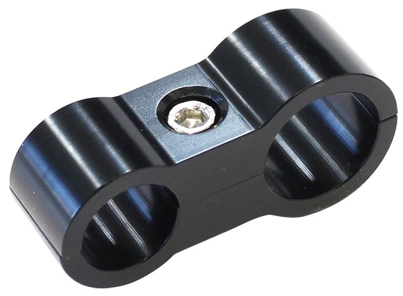 Aeroflow Performance Aeroflow Fittings 07-09AN / Black Stepped Billet Aluminium Dual Hose Separators AF156
7/16" (11.1mm) I.D. & 9/16" (14.2mm) I.D., Suit -6AN & -8AN PTFE hose, SR