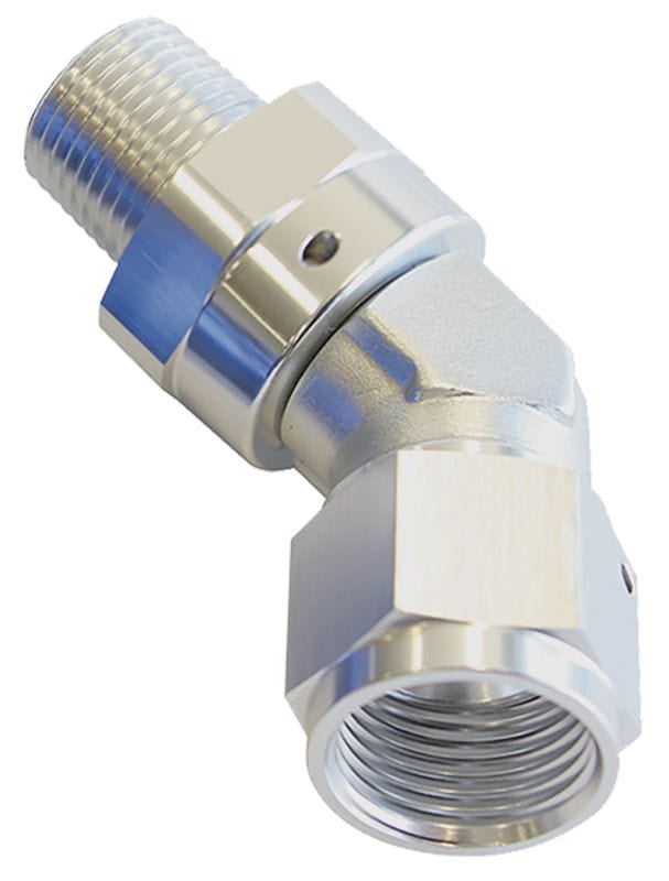 Aeroflow Performance Aeroflow Fittings 1/2NPT / 12AN / Silver 45° NPT Swivel to Male AN Flare Adapter AF919 SR