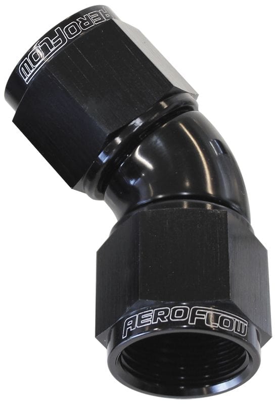 Aeroflow Performance Aeroflow Fittings 16 / Black 45° Full Flow Female Coupler AF563 SR