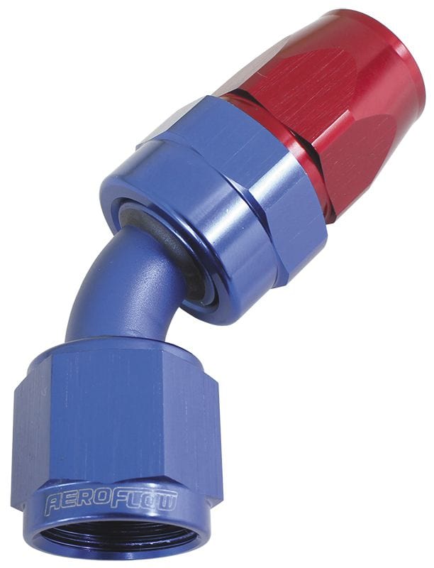 Aeroflow Performance Aeroflow Fittings 6 / Red/Blue 200 Series PTFE 45° Hose End AF202 SR
