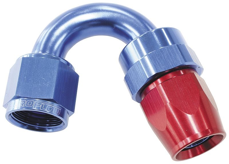 Aeroflow Performance Aeroflow Fittings 8 / Red/Blue 200 Series PTFE 150° Hose End AF205 SR