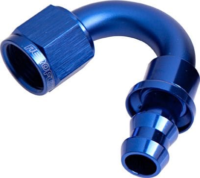 Aeroflow Performance Aeroflow Fittings 8 / Red/Blue 400 Series Push Lock 150° Hose End AF405 SR