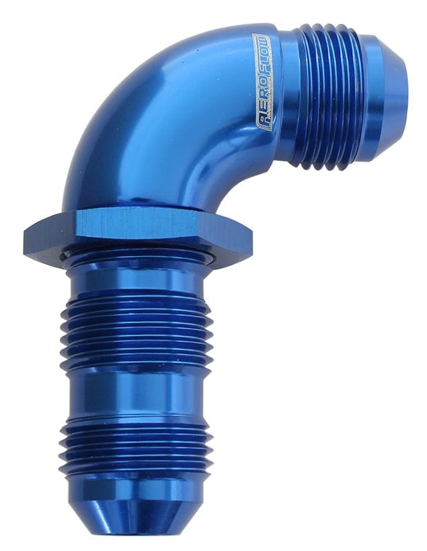 Aeroflow Performance Aeroflow Fittings 8 / Red/Blue 90° Full Flow AN Bulkhead - AF533 SR