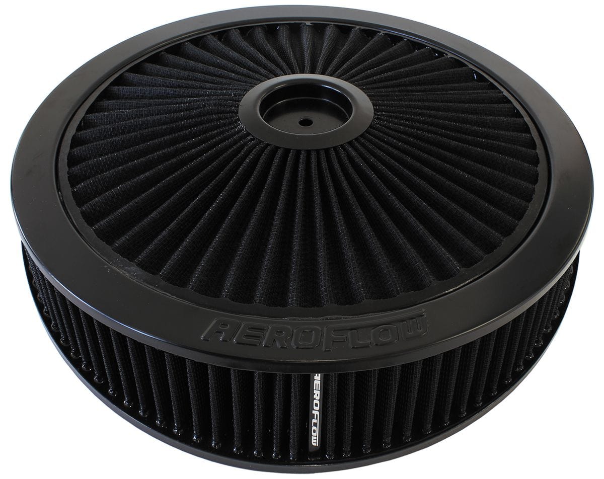Aeroflow Performance Air Filters AF2251-3080 Black Full Flow 14" x 4" Air Filter Assembly
7-5/16" neck, Flat Base with black washable cotton element SR