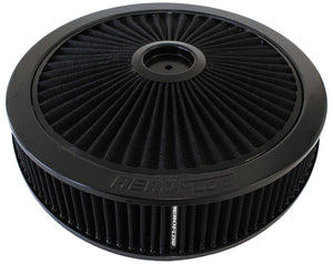 Black Full Flow 14" x 4" Air Filter Assembly
7-5/16" neck, Flat Base with black washable cotton element