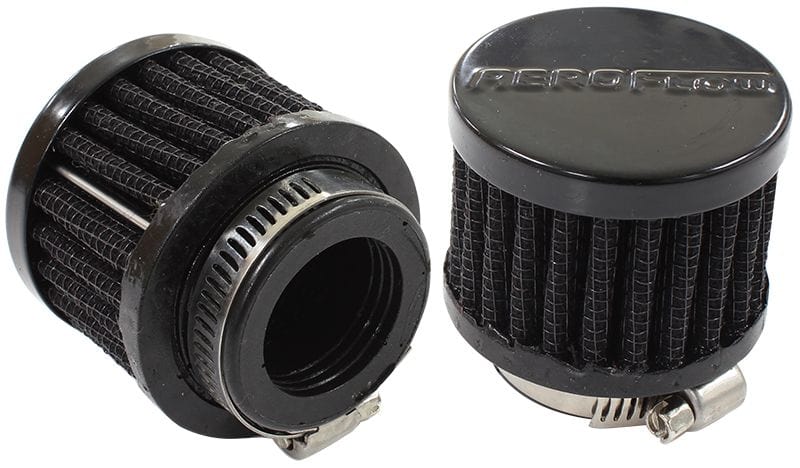Aeroflow Performance Air Filters AF2271-1370 Black Clamp On Breather
 2" (50.8mm) O.D. x 1-1/2" (38mm) High, 1" (25.4mm) Flange Inside Diameter SR