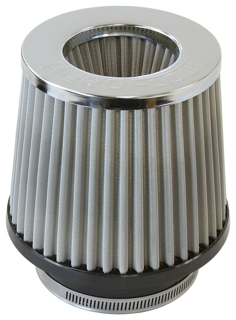 Aeroflow Performance Air Filters AF2815-3000 Universal 3" (76mm) Stainless Steel Inverted Tapered Pod Filter with Chrome End SR