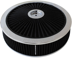 Chrome Full Flow Air Filter Assembly
14" x 3", 7-5/16" neck,Flat Base with black washable cotton element