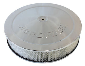 Chrome Air Filter Assembly with 1-1/8" Drop base
14" x 3", 5-1/8" neck, paper element
