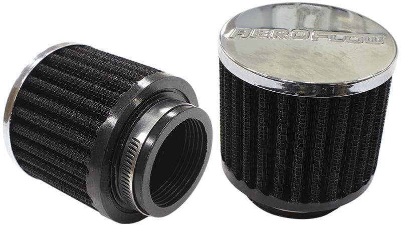 Aeroflow Performance Air Filters AF2871-1480 Chrome Clamp On Breather
3" (76.2mm) O.D. x 2-1/2" (63.5mm) High, 1-3/4" (44.45mm) Flange Inside Diameter SR