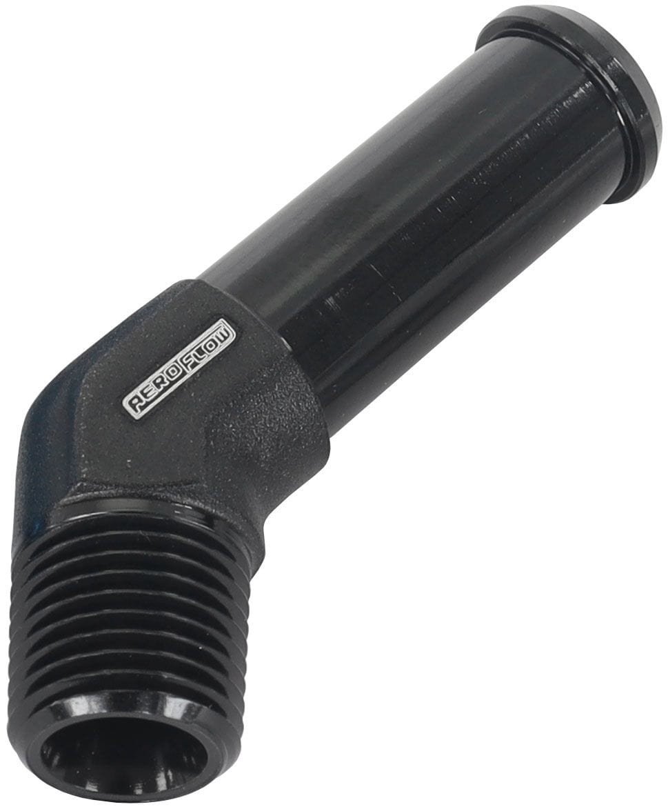 Aeroflow Performance Black Finish Aeroflow 45° 1/8" Male NPT to 3/8" Barb AF845-02-06BLK SR