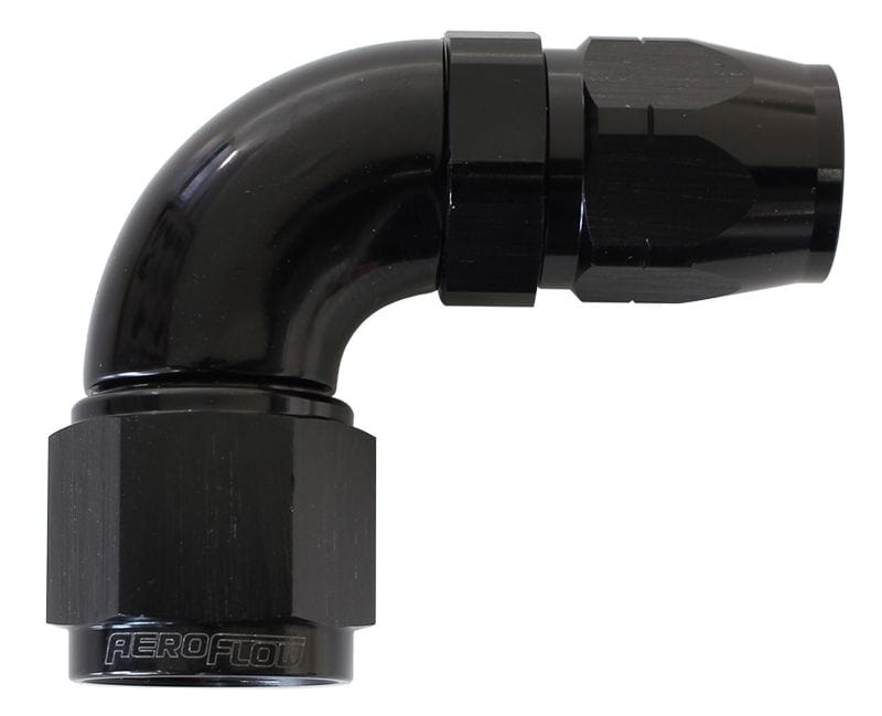 Aeroflow Performance Black Finish. Suits 100 & 450 Series Hose CLEARANCE Aeroflow 550 Series Cutter Style One Piece Swivel 90° Stepped Hose End -10AN to -12 Hose SR