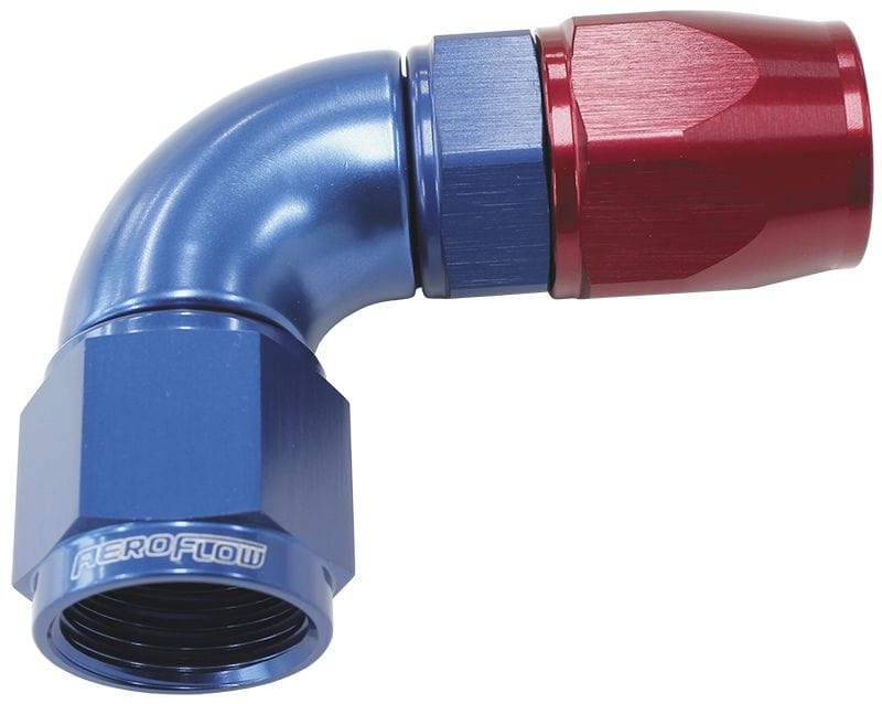 Aeroflow Performance Blue/Red Finish. Suits 200 & 250 Series Hose CLEARANCE Aeroflow 570 Series PTFE 90° Hose End -8AN AF573-08D SR