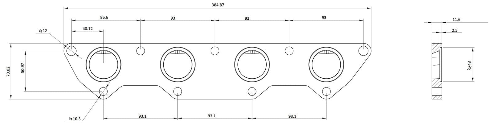 Aeroflow Performance CNC Machined with 43mm Port Size Aeroflow Mitsubishi Evolution 4-9 4G63 Header Flange AF9551-1018 SR