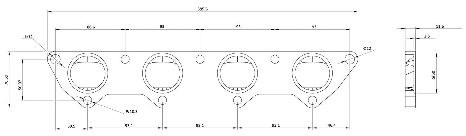 Aeroflow Performance CNC Machined with 50mm Port Size Aeroflow Mitsubishi Evolution 4-9 4G63 Header Flange AF9551-1019 SR