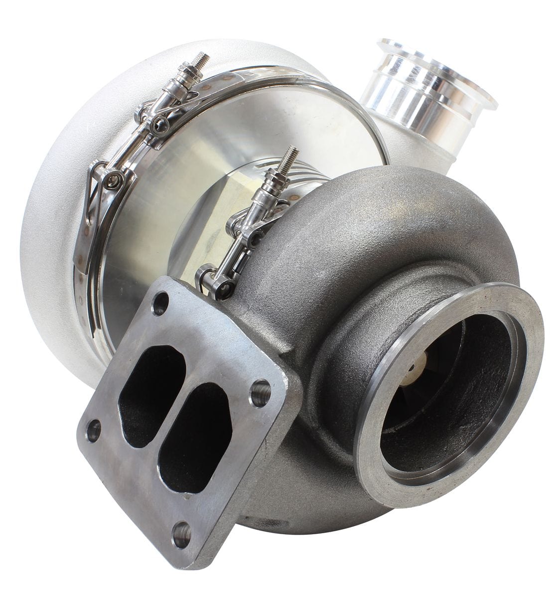 Aeroflow Performance External Wastegate, T4 Twin Entry Inlet Flange, V-Band Exhaust Flange Aeroflow BOOSTED 8075 T4 1.10 Turbocharger 1250HP, Natural Cast Finish AF8005-4018 SR