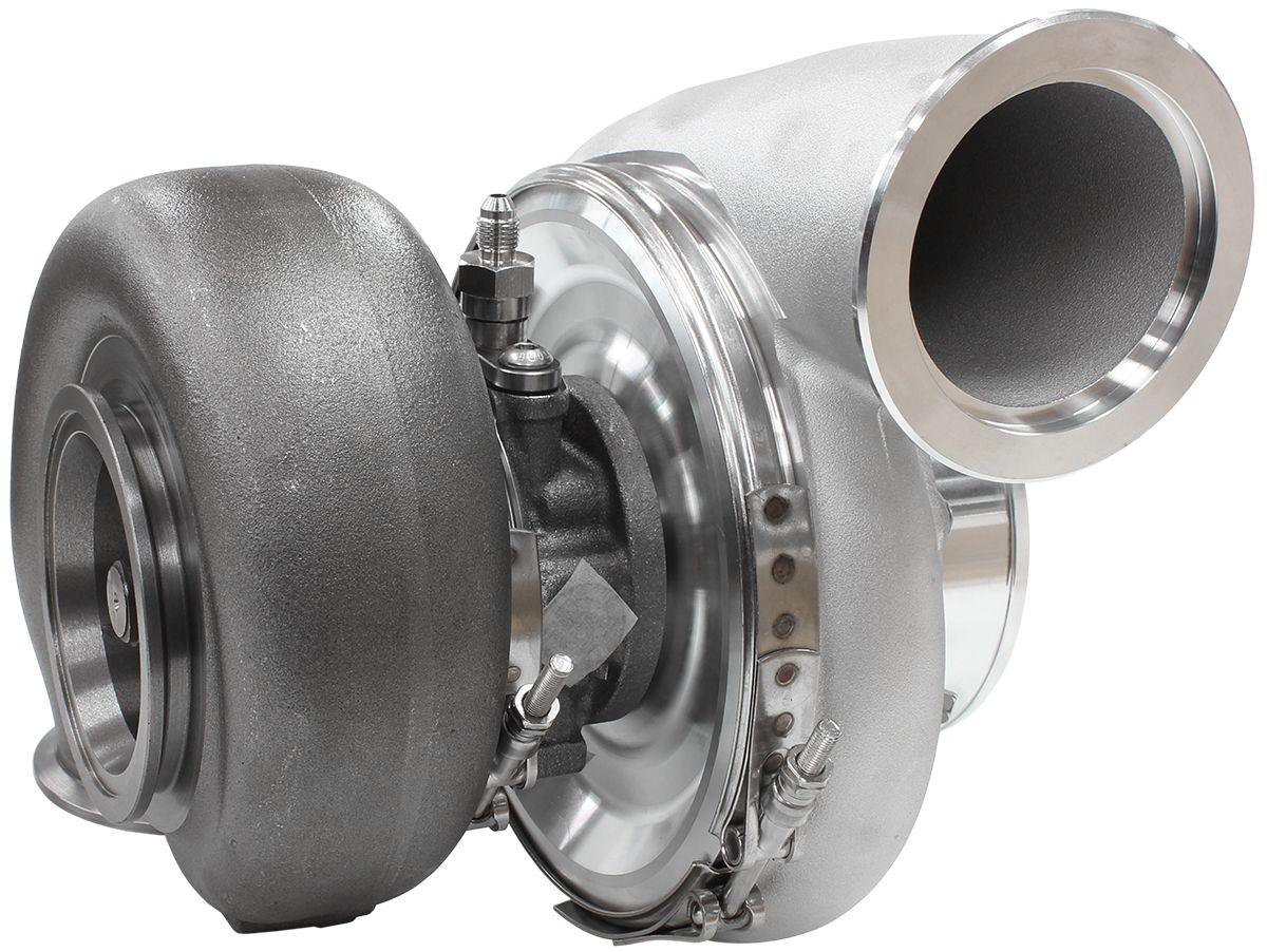 Aeroflow Performance External Wastegate, V-Band Inlet & Exhaust Flanges Aeroflow BOOSTED 7975 1.28 Reverse Rotation Turbocharger 1450HP, Natural Cast Finish AF80 SR