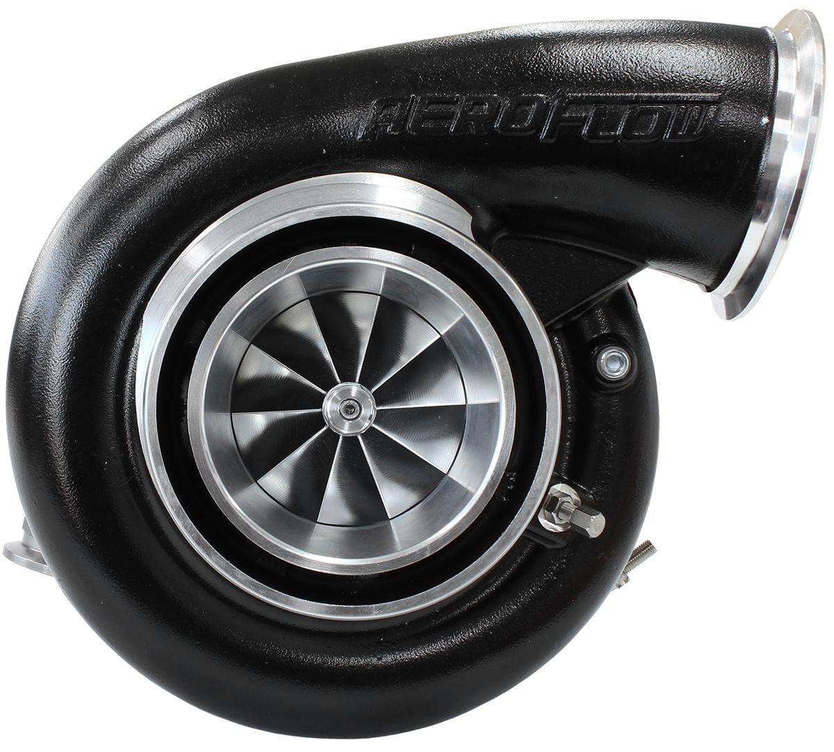 Aeroflow Performance External Wastegate, V-Band Inlet & Exhaust Flanges Aeroflow BOOSTED 7975 V-Band 1.28 Turbocharger 1450HP, Hi Temp Black Finish AF8005-4012BL SR