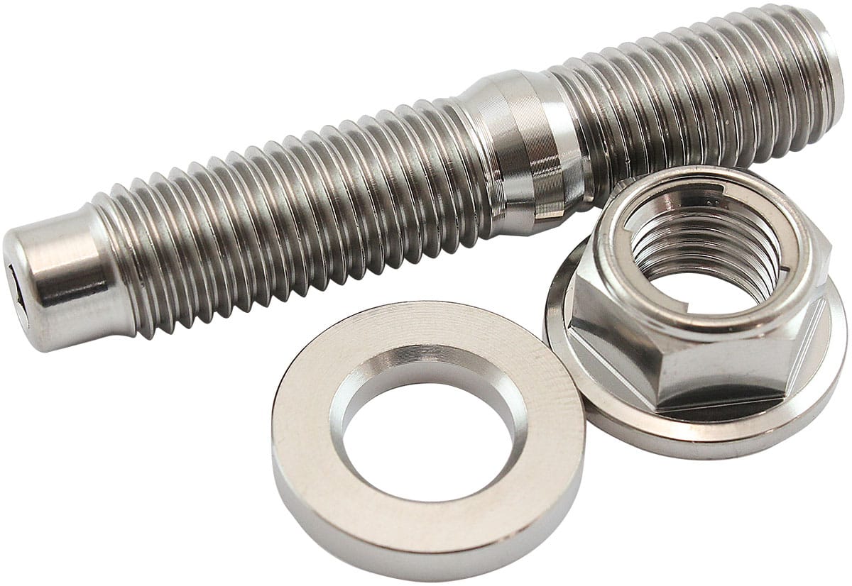 Aeroflow Performance Fabrication & Fasteners Aeroflow M10 x 1.25mm Titanium Stud, Hex Locking Nut and Washer Kit AF55-2016 SR