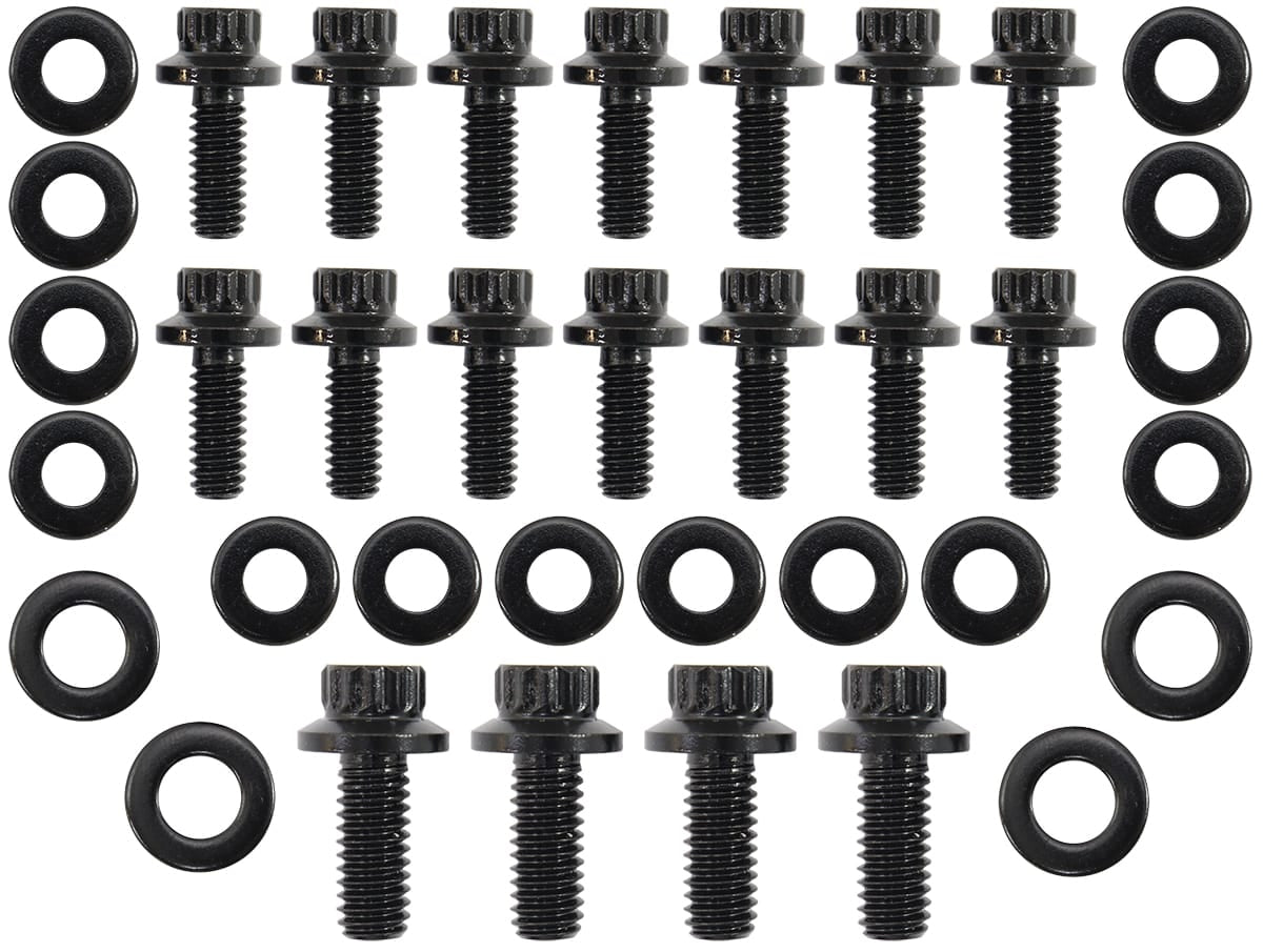 Aeroflow Performance Fabrication & Fasteners Aeroflow Small Block Chev with 1 Piece Gasket Oil Pan Bolt Kit - Black Finish AF37-2351 SR