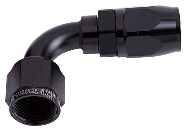 Aeroflow Performance Fittings 20 / Black 500 Series Cutter Swivel 90° Hose End. Suits 100 & 450 Series Hose SR