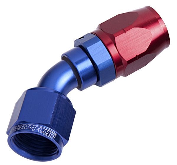 Aeroflow Performance Fittings 6 / Red/Blue 500 Series Cutter Swivel 45° Hose End. Suits 100 & 450 Series Hose SR