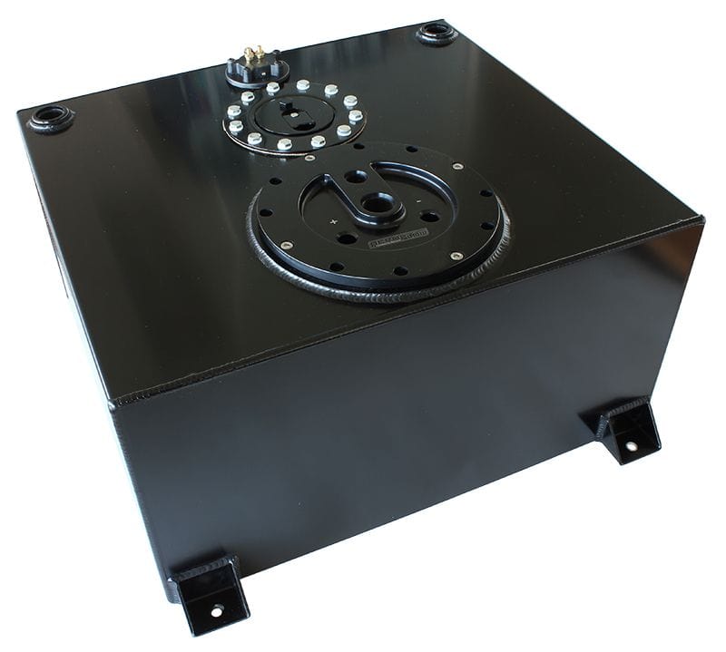 Aeroflow Performance Fuel Cells Black Aeroflow Aluminium 15 Gallon (57L) Fuel Cell Flat Bottom Triple 40mm Pump Hanger SR