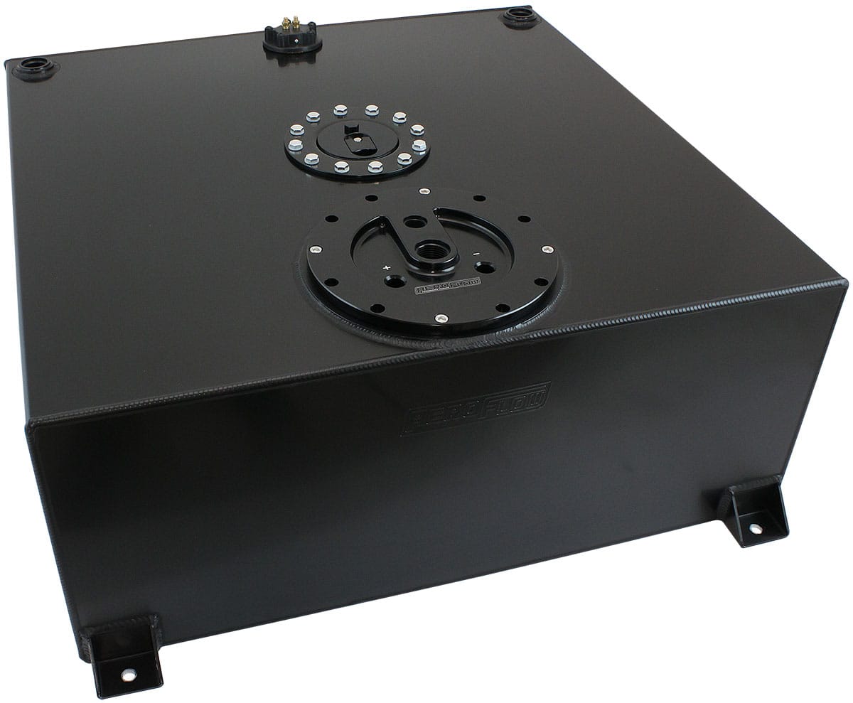 Aeroflow Performance Fuel System Aeroflow Aluminium 100 Liter (26 Gal) Fuel Cell Flat Bottom Triple 40mm Pump Hanger & Fuel Sender - Black AF85-4091ASBLK SR