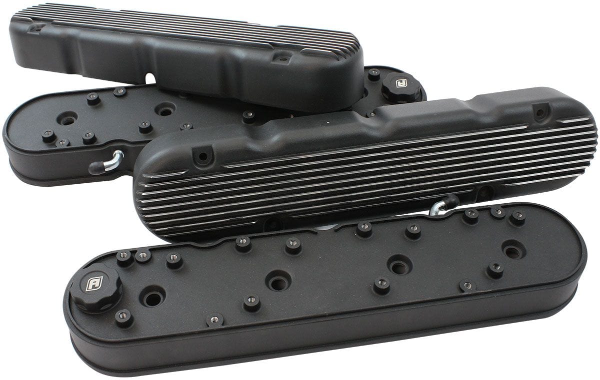 Aeroflow Performance GM LS 2 Piece Retro Finned Valve Cover Set, Black Finish GM LS 2 Piece Retro Finned Valve Cover Set, Black Finish SR