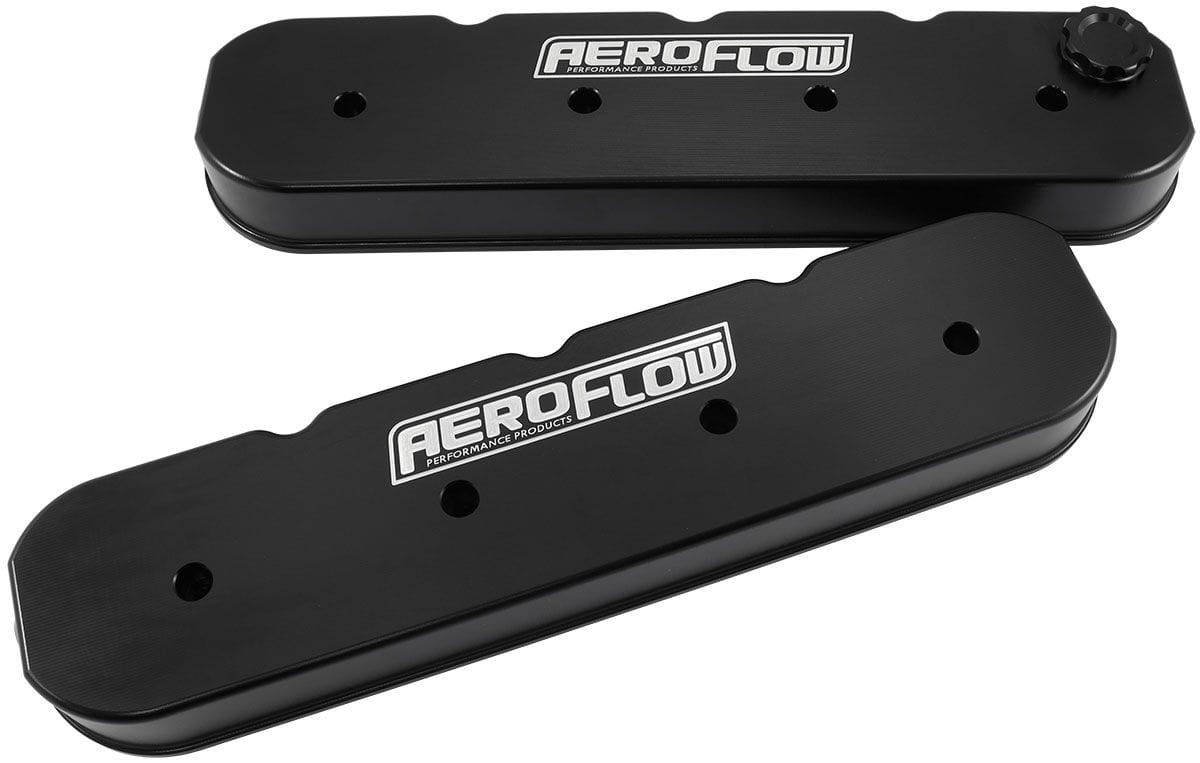 Aeroflow Performance GM LS Billet Valve Cover Set, Black Finish with Aeroflow Logo Aeroflow GM LS Billet Valve Cover Set, Black Finish with Aeroflow Logo AF77-5010BLK SR